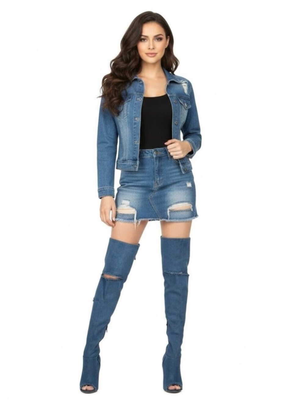 *WILD DIVA Denim Boots High Heel Over knee Sz 7.5